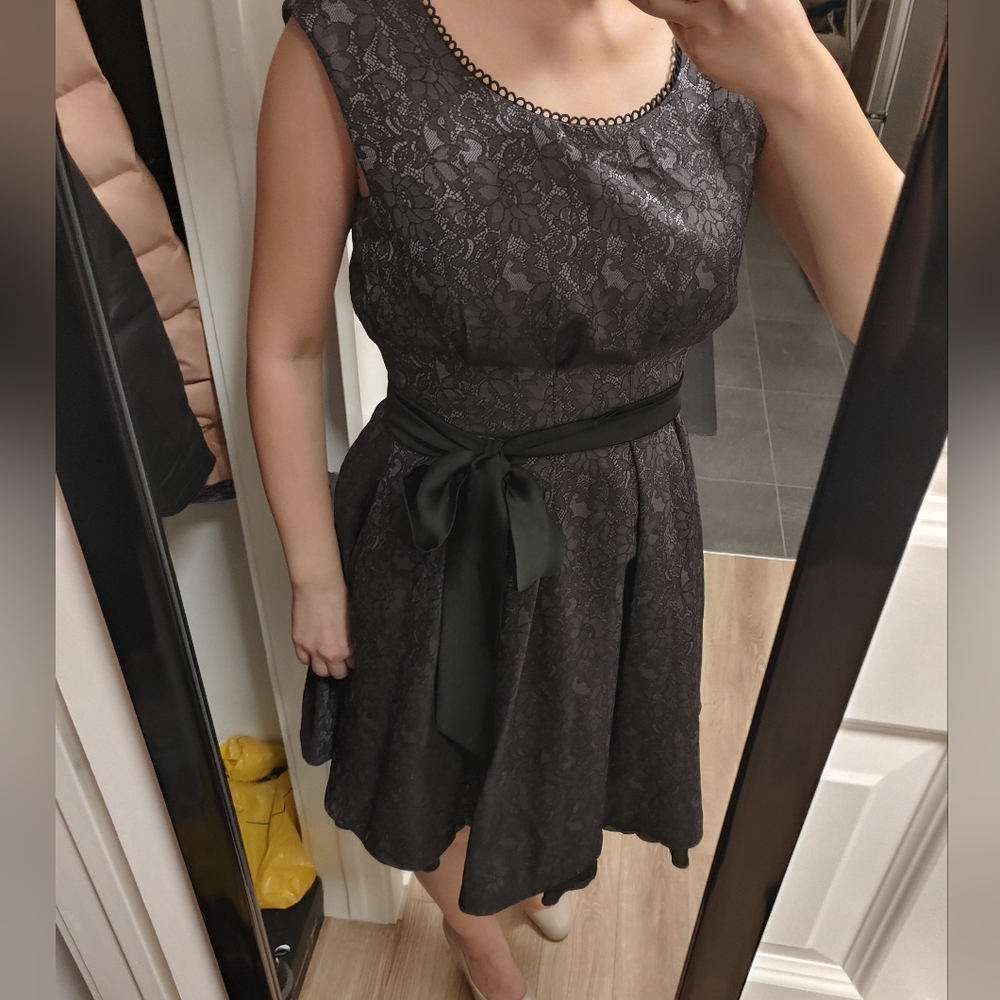 Quebec Designer Annie 50 Elegant Black Lace Dress with Bow